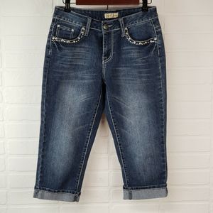 Earl Jean Crop Capri Jeans Cuffed Size 4 Bling